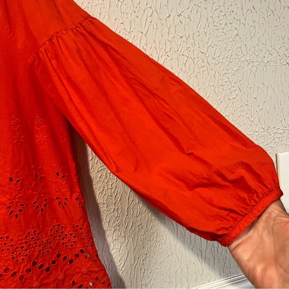 Madewell Bright Red Eyelet Lattice Cotton top size small - Picture 6 of 16